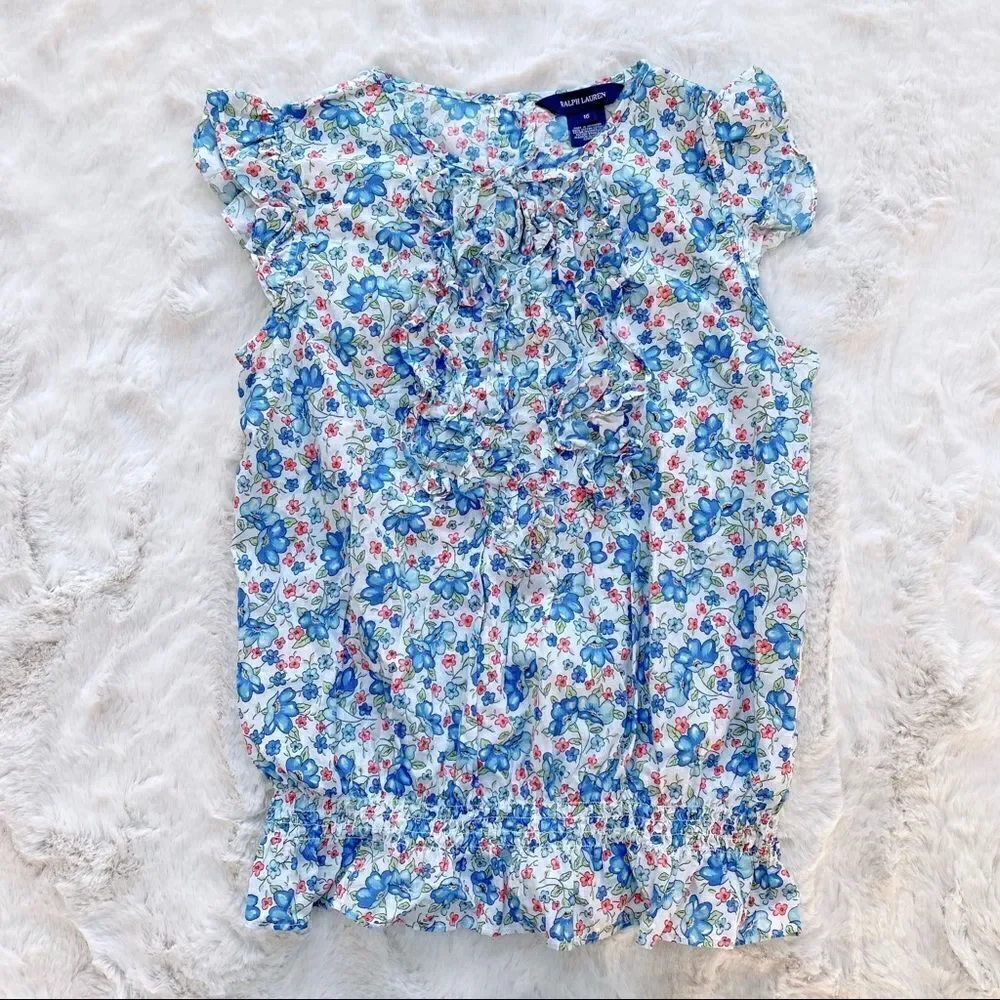 Ralph Lauren Ruffle Sleeveless Floral Top Girl’s 16